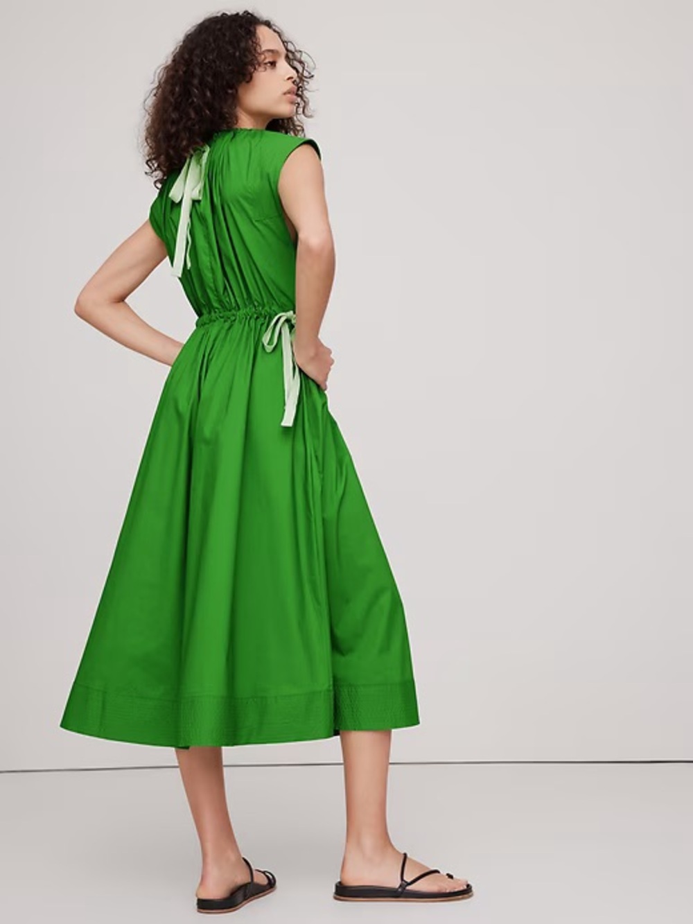 Banana Republic Bright Green Tie-Waist Midi Dress